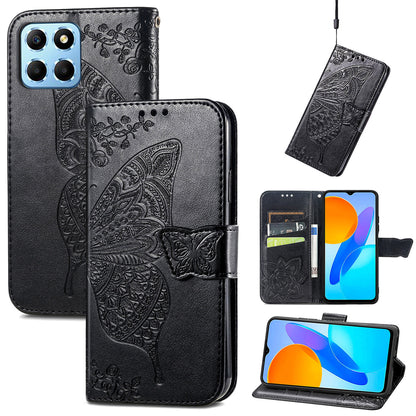 For Honor X8 5G PU Leather Protective Phone Case Imprinted Butterfly Pattern Shockproof Flip Phone Cover with Stand Wallet