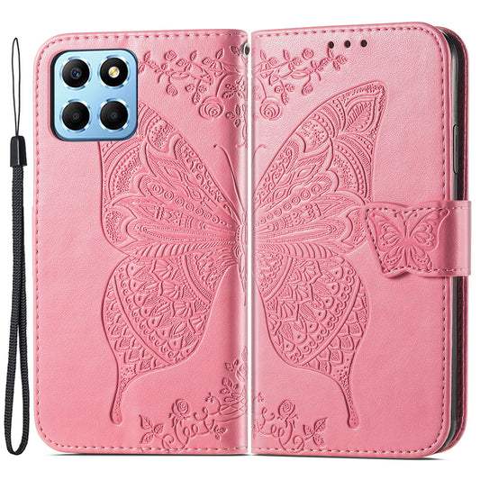 For Honor X8 5G PU Leather Protective Phone Case Imprinted Butterfly Pattern Shockproof Flip Phone Cover with Stand Wallet