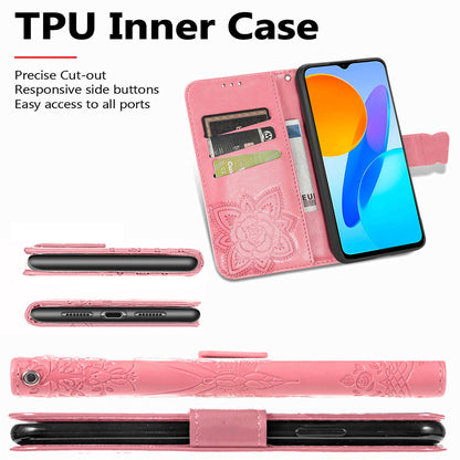 For Honor X8 5G PU Leather Protective Phone Case Imprinted Butterfly Pattern Shockproof Flip Phone Cover with Stand Wallet