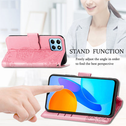 For Honor X8 5G PU Leather Protective Phone Case Imprinted Butterfly Pattern Shockproof Flip Phone Cover with Stand Wallet