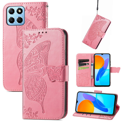 For Honor X8 5G PU Leather Protective Phone Case Imprinted Butterfly Pattern Shockproof Flip Phone Cover with Stand Wallet