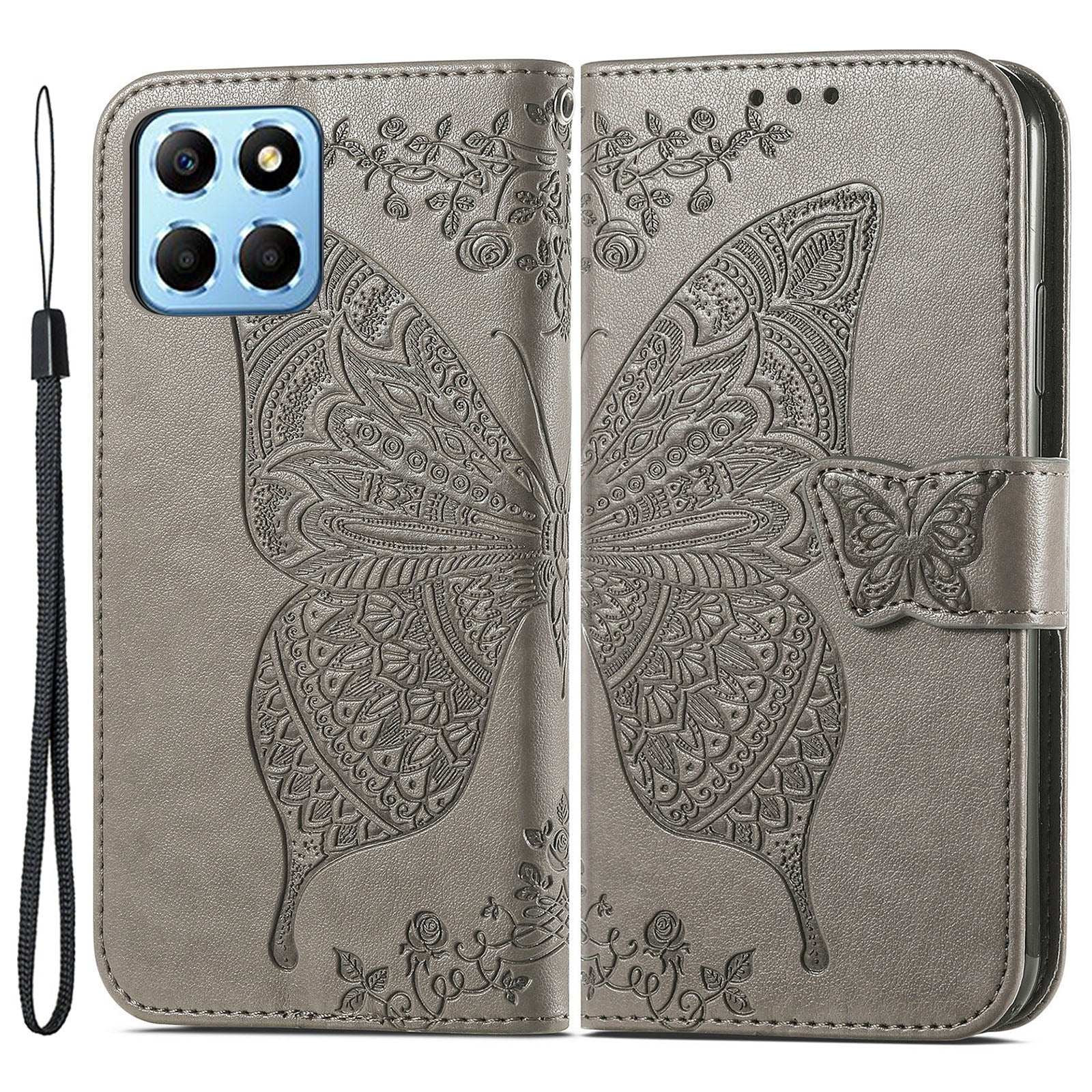 For Honor X8 5G PU Leather Protective Phone Case Imprinted Butterfly Pattern Shockproof Flip Phone Cover with Stand Wallet