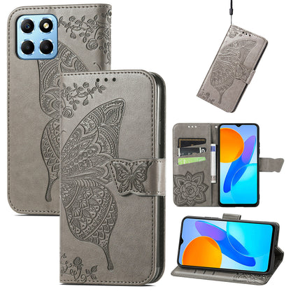 For Honor X8 5G PU Leather Protective Phone Case Imprinted Butterfly Pattern Shockproof Flip Phone Cover with Stand Wallet