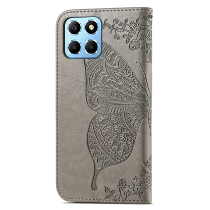 For Honor X8 5G PU Leather Protective Phone Case Imprinted Butterfly Pattern Shockproof Flip Phone Cover with Stand Wallet