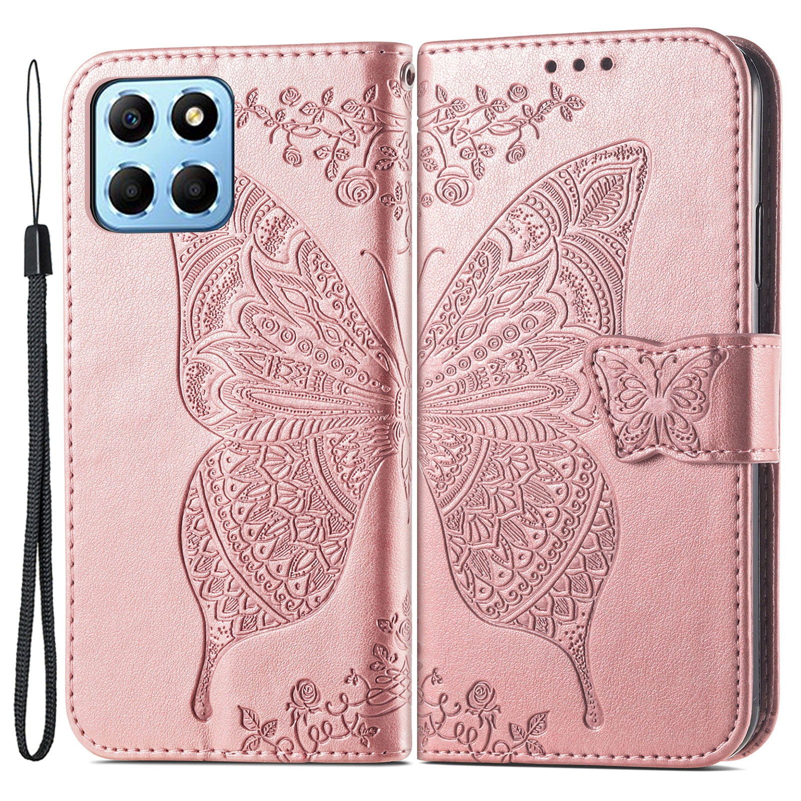 For Honor X8 5G PU Leather Protective Phone Case Imprinted Butterfly Pattern Shockproof Flip Phone Cover with Stand Wallet