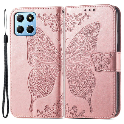 For Honor X8 5G PU Leather Protective Phone Case Imprinted Butterfly Pattern Shockproof Flip Phone Cover with Stand Wallet