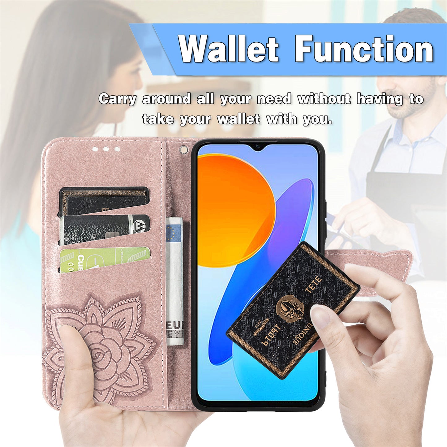 For Honor X8 5G PU Leather Protective Phone Case Imprinted Butterfly Pattern Shockproof Flip Phone Cover with Stand Wallet