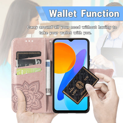 For Honor X8 5G PU Leather Protective Phone Case Imprinted Butterfly Pattern Shockproof Flip Phone Cover with Stand Wallet