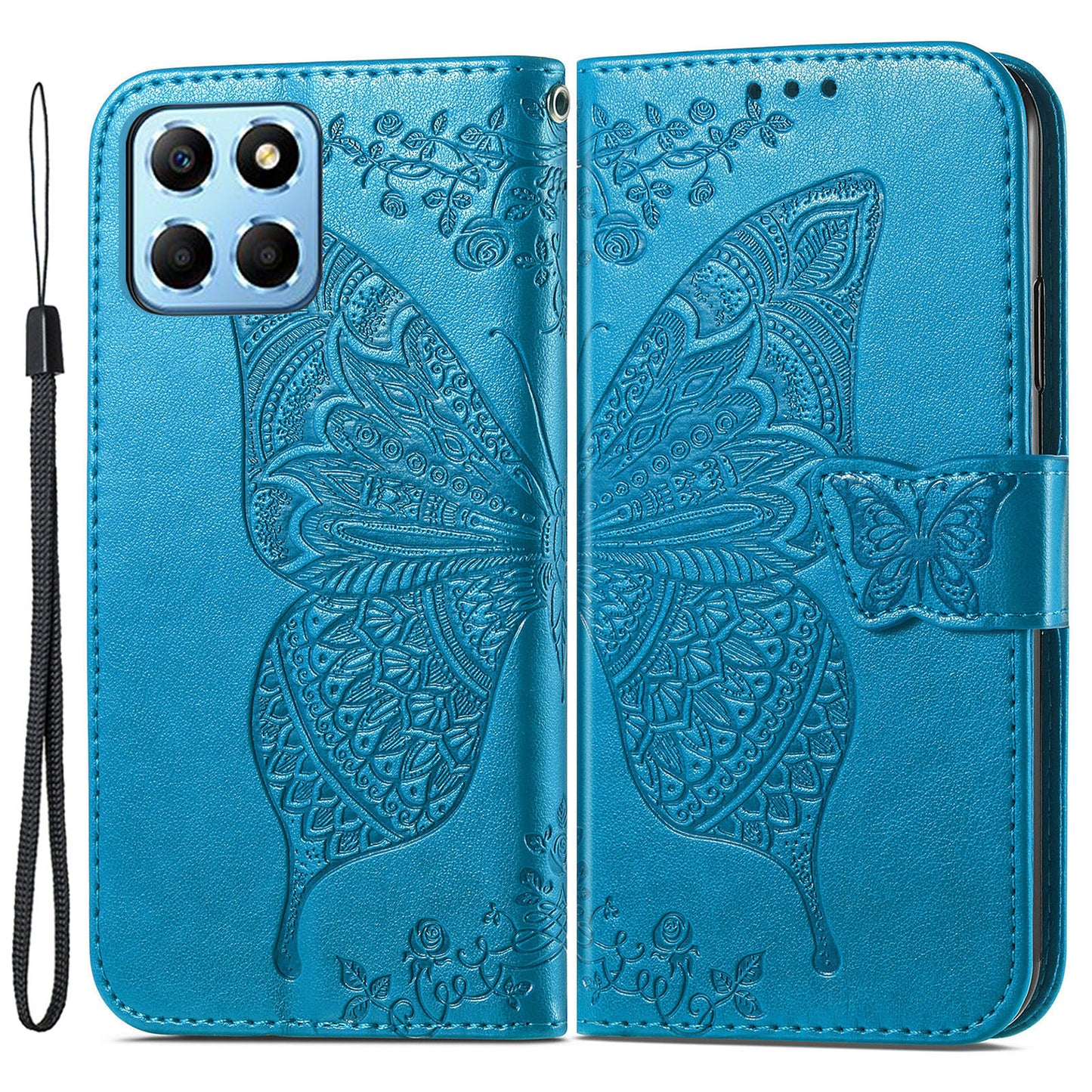 For Honor X8 5G PU Leather Protective Phone Case Imprinted Butterfly Pattern Shockproof Flip Phone Cover with Stand Wallet