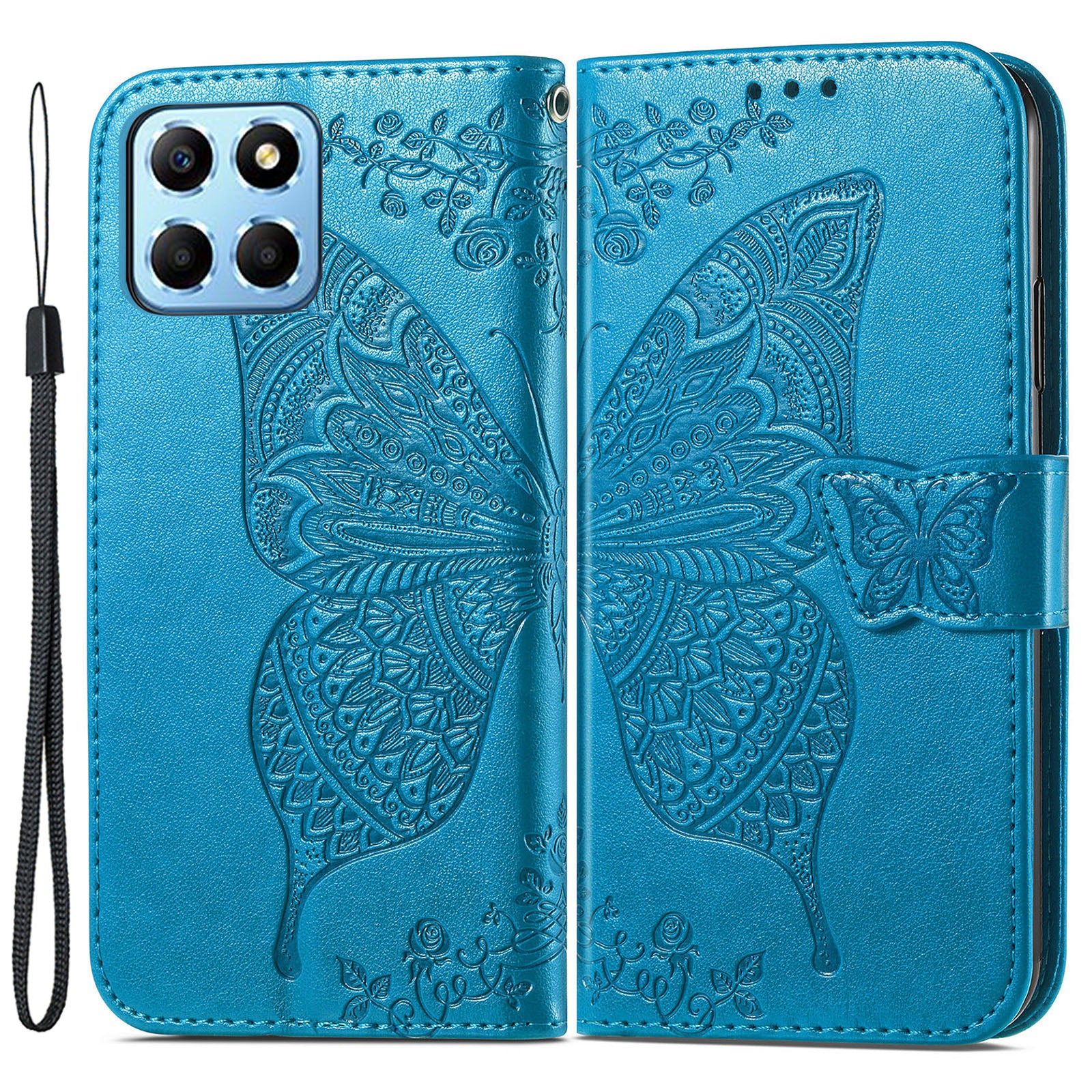 For Honor X8 5G PU Leather Protective Phone Case Imprinted Butterfly Pattern Shockproof Flip Phone Cover with Stand Wallet