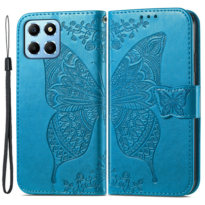 For Honor X8 5G PU Leather Protective Phone Case Imprinted Butterfly Pattern Shockproof Flip Phone Cover with Stand Wallet