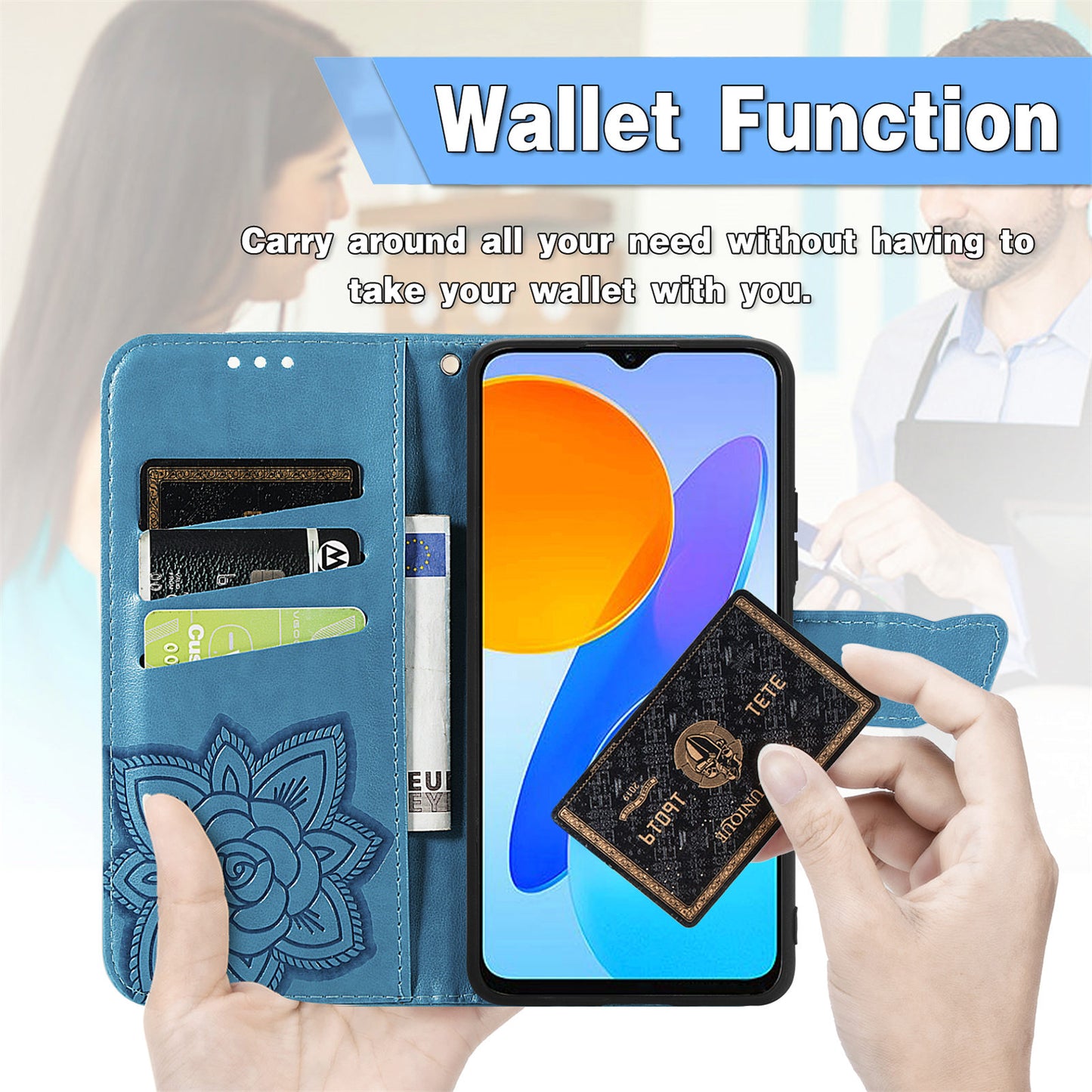 For Honor X8 5G PU Leather Protective Phone Case Imprinted Butterfly Pattern Shockproof Flip Phone Cover with Stand Wallet