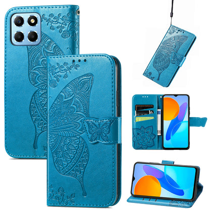 For Honor X8 5G PU Leather Protective Phone Case Imprinted Butterfly Pattern Shockproof Flip Phone Cover with Stand Wallet