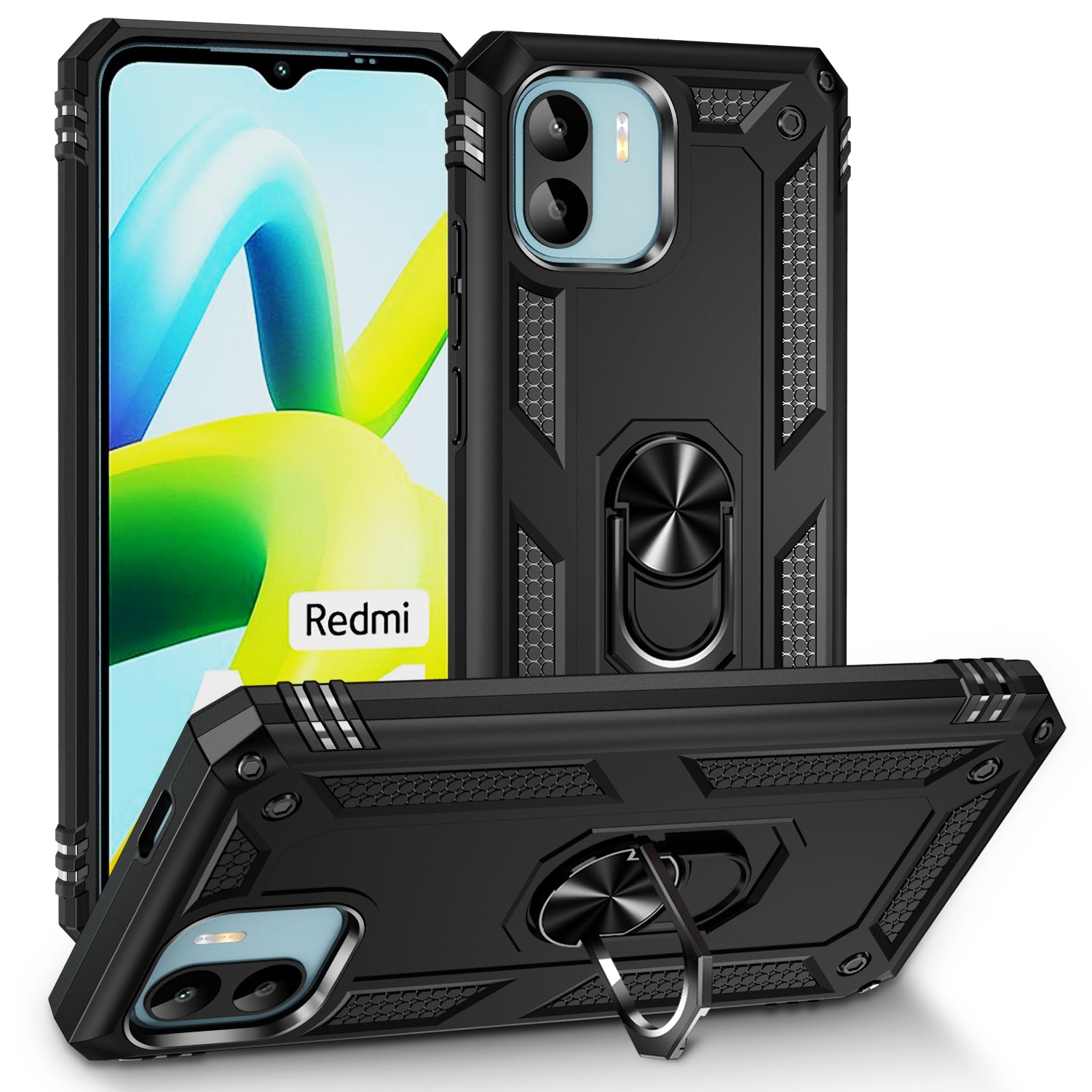 Phone Case for Xiaomi Redmi A1 4G / A2 4G , Military Grade Anti-drop PC + TPU Protective Cover with Ring Kickstand