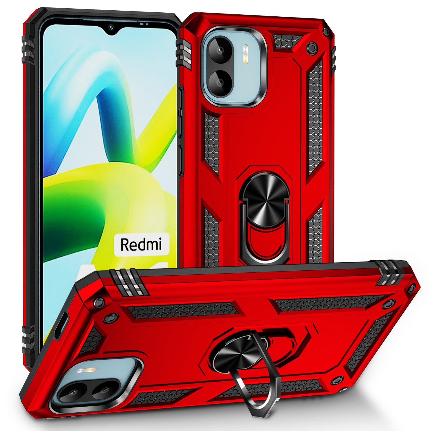 Phone Case for Xiaomi Redmi A1 4G / A2 4G , Military Grade Anti-drop PC + TPU Protective Cover with Ring Kickstand