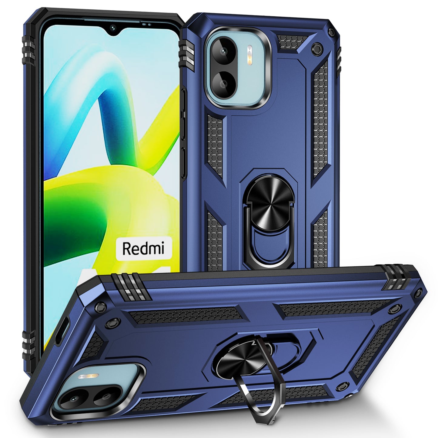 Phone Case for Xiaomi Redmi A1 4G / A2 4G , Military Grade Anti-drop PC + TPU Protective Cover with Ring Kickstand