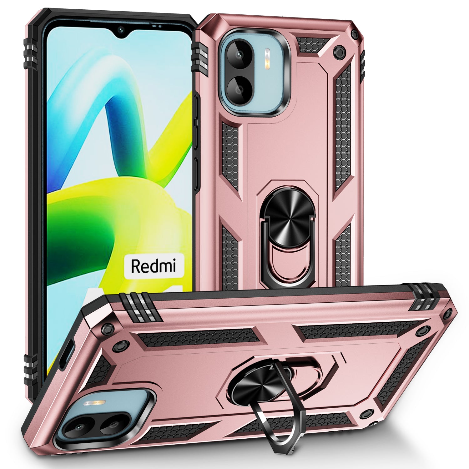 Phone Case for Xiaomi Redmi A1 4G / A2 4G , Military Grade Anti-drop PC + TPU Protective Cover with Ring Kickstand