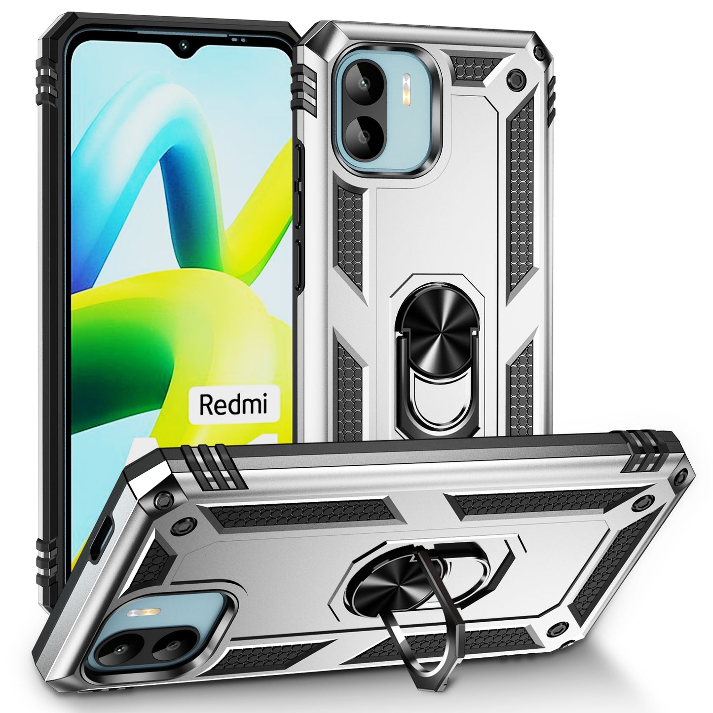 Phone Case for Xiaomi Redmi A1 4G / A2 4G , Military Grade Anti-drop PC + TPU Protective Cover with Ring Kickstand