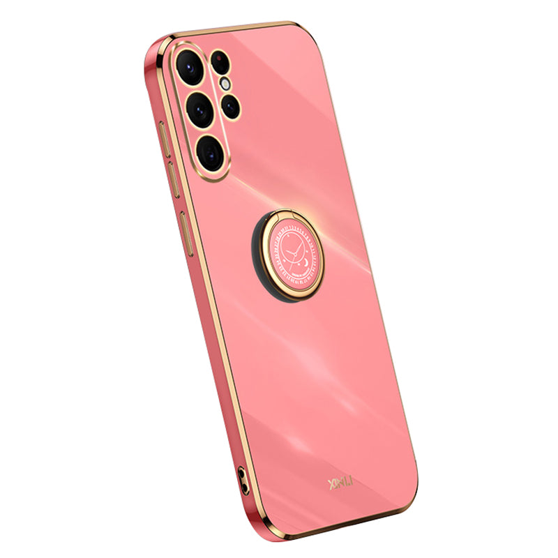 XINLI Phone Back Cover For Samsung Galaxy S22 Ultra 5G, Ring Kickstand TPU Electroplating Drop-proof Phone Case