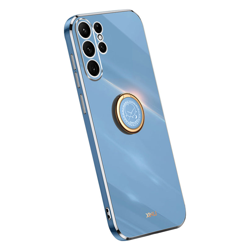 XINLI Phone Back Cover For Samsung Galaxy S22 Ultra 5G, Ring Kickstand TPU Electroplating Drop-proof Phone Case