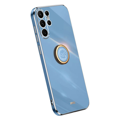 XINLI Phone Back Cover For Samsung Galaxy S22 Ultra 5G, Ring Kickstand TPU Electroplating Drop-proof Phone Case