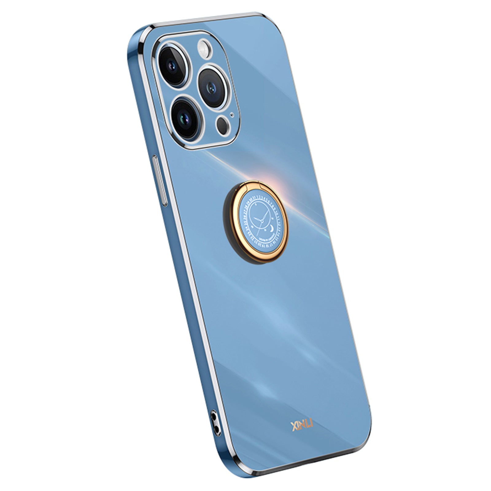 XINLI For iPhone 13 Pro 6.1 inch Ring Kickstand Shockproof TPU Back Shell, Electroplating Golden Edge Case Cover