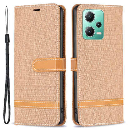 Flip Leather Case for Xiaomi Redmi Note 12 5G (Global) / (India) / (China) / Poco X5 5G Wallet Phone Case Jeans Cloth Texture Protective Stand Cover