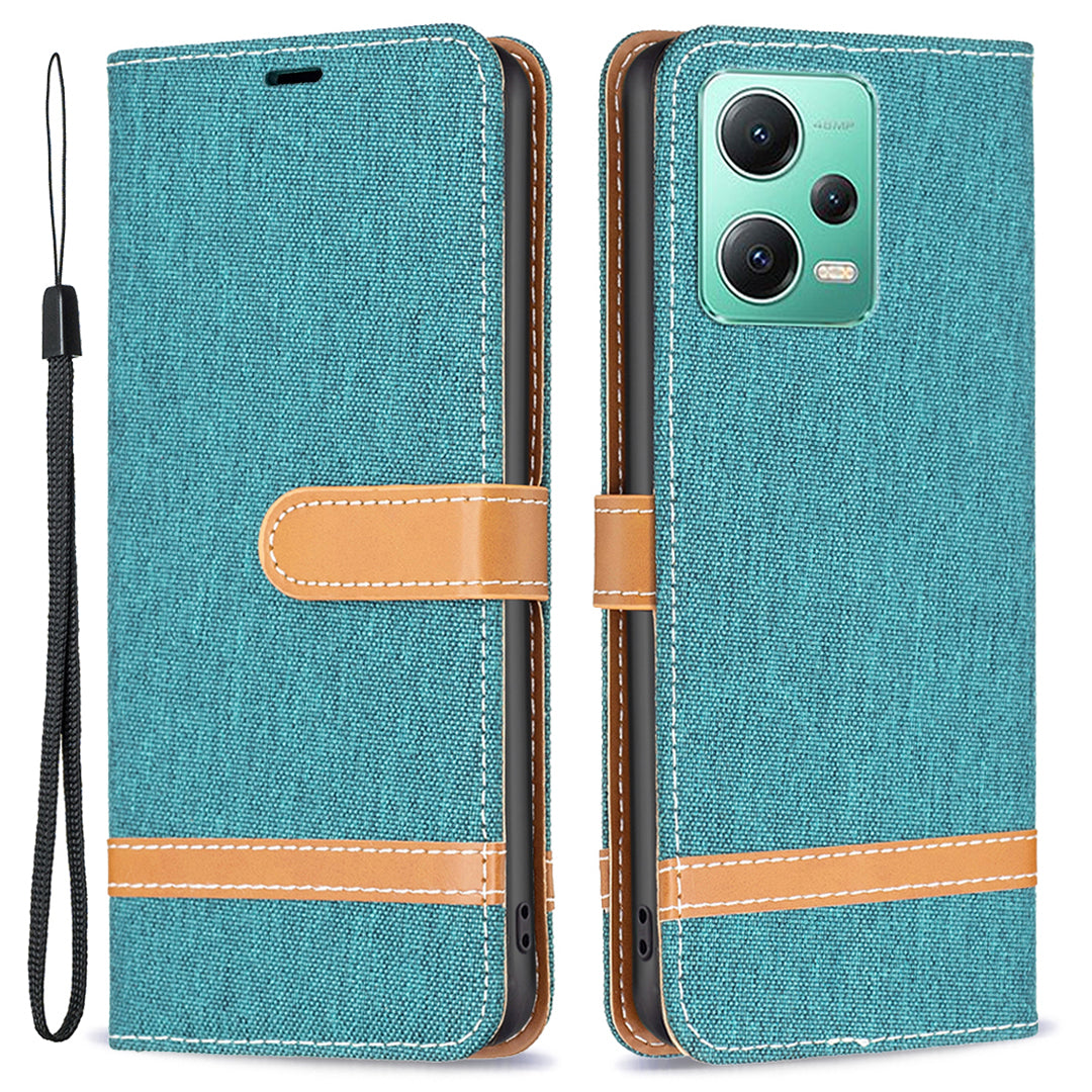 Flip Leather Case for Xiaomi Redmi Note 12 5G (Global) / (India) / (China) / Poco X5 5G Wallet Phone Case Jeans Cloth Texture Protective Stand Cover