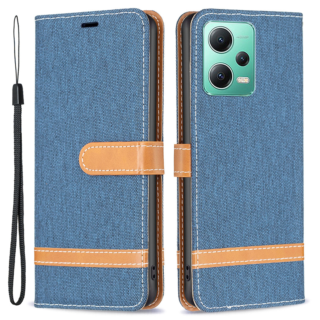 Flip Leather Case for Xiaomi Redmi Note 12 5G (Global) / (India) / (China) / Poco X5 5G Wallet Phone Case Jeans Cloth Texture Protective Stand Cover