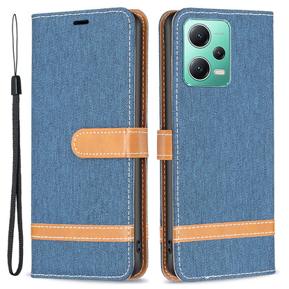Flip Leather Case for Xiaomi Redmi Note 12 5G (Global) / (India) / (China) / Poco X5 5G Wallet Phone Case Jeans Cloth Texture Protective Stand Cover