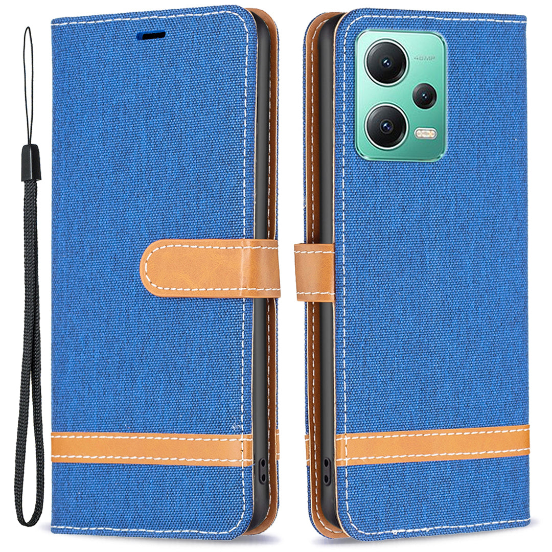 Flip Leather Case for Xiaomi Redmi Note 12 5G (Global) / (India) / (China) / Poco X5 5G Wallet Phone Case Jeans Cloth Texture Protective Stand Cover