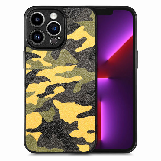 Protective Phone Cover for iPhone 13 Pro, Camouflage Pattern Leather Coated PC+TPU Case