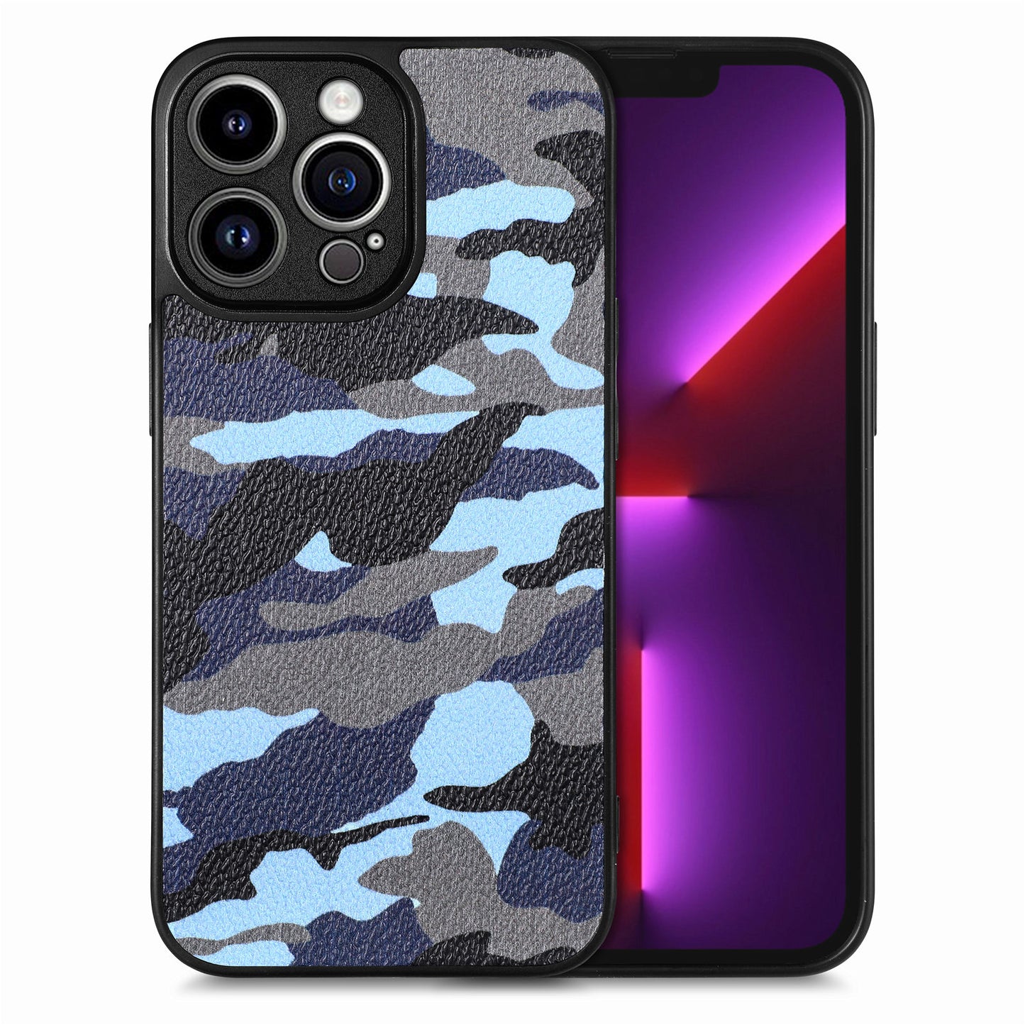 Protective Phone Cover for iPhone 13 Pro, Camouflage Pattern Leather Coated PC+TPU Case