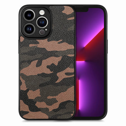 Protective Phone Cover for iPhone 13 Pro, Camouflage Pattern Leather Coated PC+TPU Case