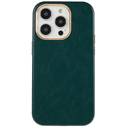 For iPhone 13 Pro 6.1 inch Metal Button Design Phone Cover PU Leather+PC Business Phone Case with Metal Lens Ring Frame