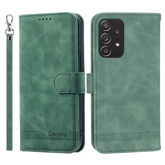 DIERFENG DF-03 PU Leather Wallet Phone Case for Samsung Galaxy A52 4G / 5G / A52s 5G, Flip Stand Lines Imprinted Phone Cover