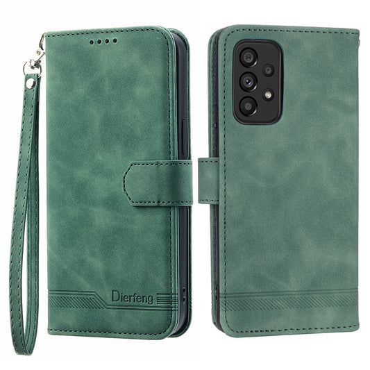 DIERFENG DF-03 Phone Wallet Case for Samsung Galaxy A53 5G, PU Leather Stand Lines Imprinted Phone Cover