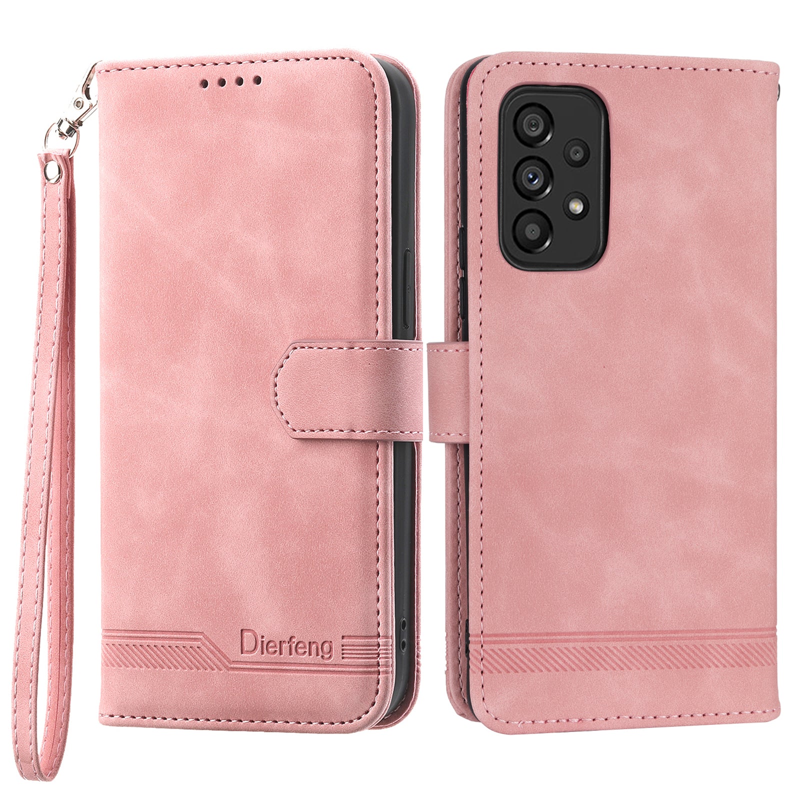 DIERFENG DF-03 Phone Wallet Case for Samsung Galaxy A53 5G, PU Leather Stand Lines Imprinted Phone Cover