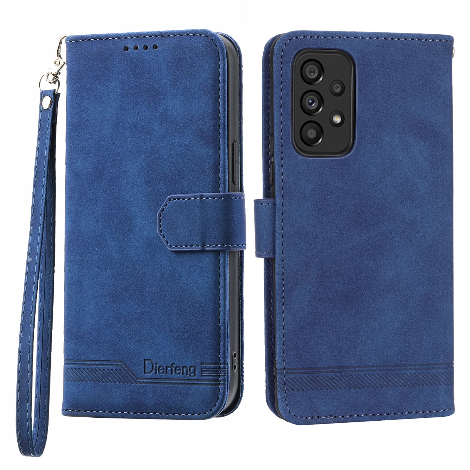 DIERFENG DF-03 Phone Wallet Case for Samsung Galaxy A53 5G, PU Leather Stand Lines Imprinted Phone Cover