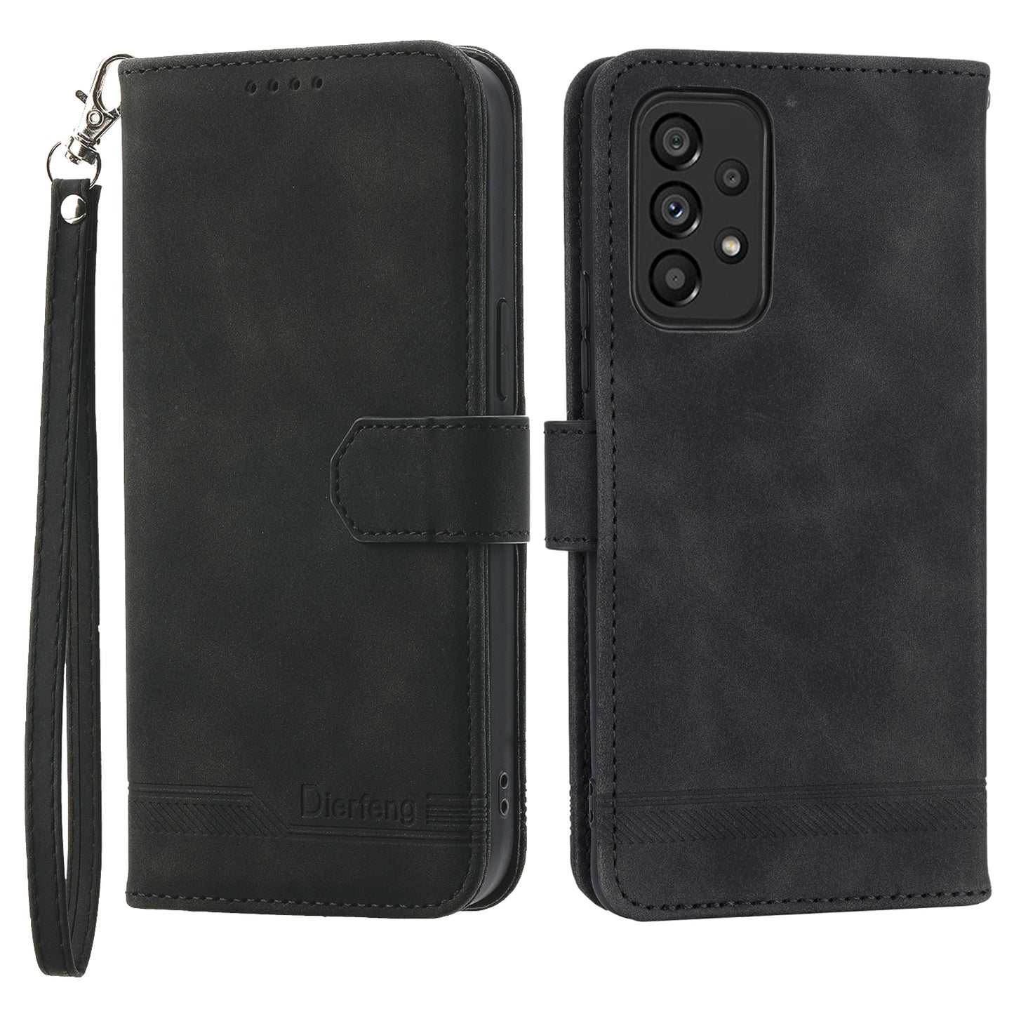 DIERFENG DF-03 Phone Wallet Case for Samsung Galaxy A53 5G, PU Leather Stand Lines Imprinted Phone Cover