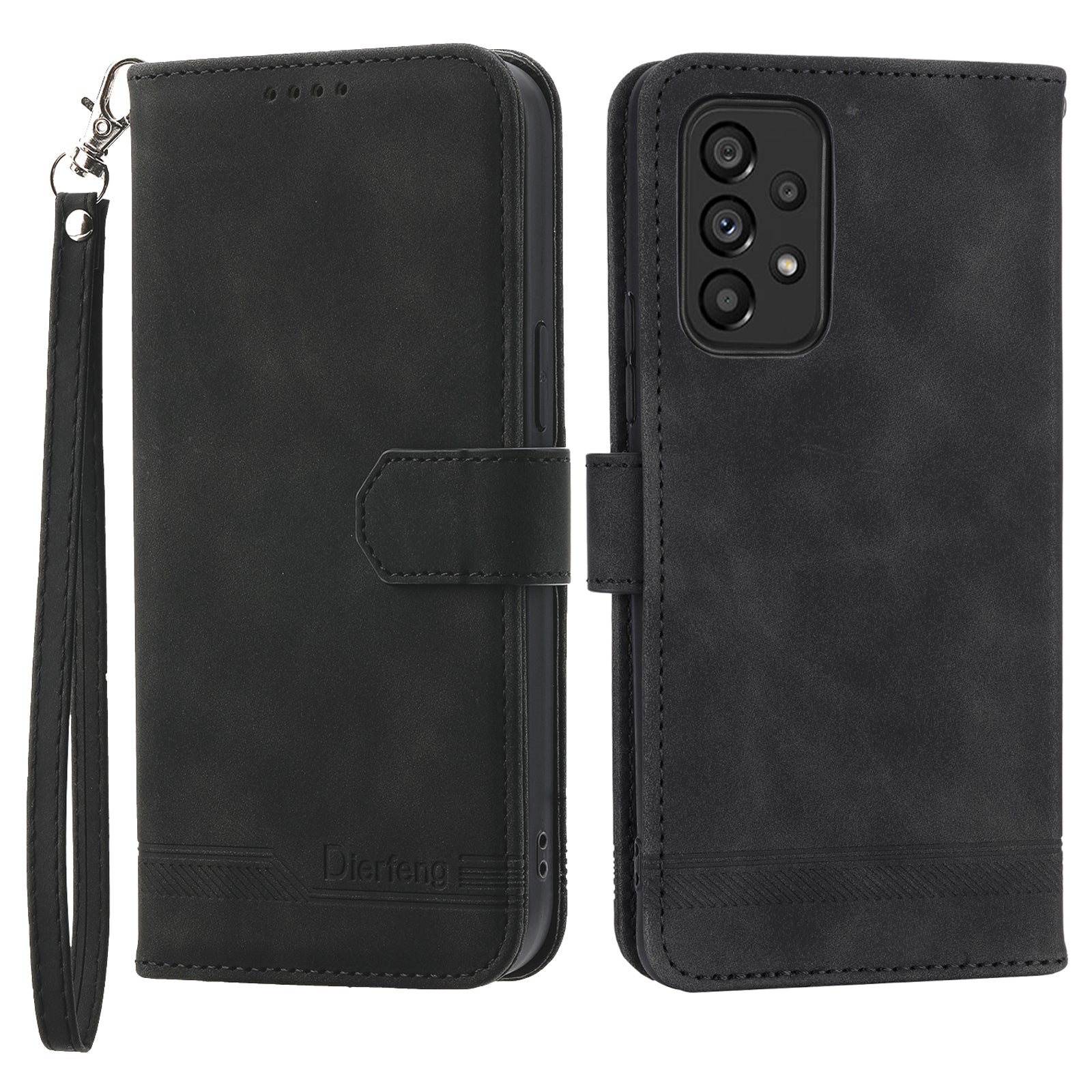 DIERFENG DF-03 Phone Wallet Case for Samsung Galaxy A53 5G, PU Leather Stand Lines Imprinted Phone Cover