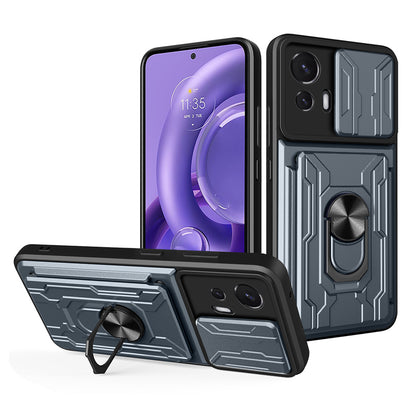 Shockproof Phone Cover For Motorola Edge 30 Neo 5G, Ring Kickstand Phone Case with Slide Camera Protection Card Holder