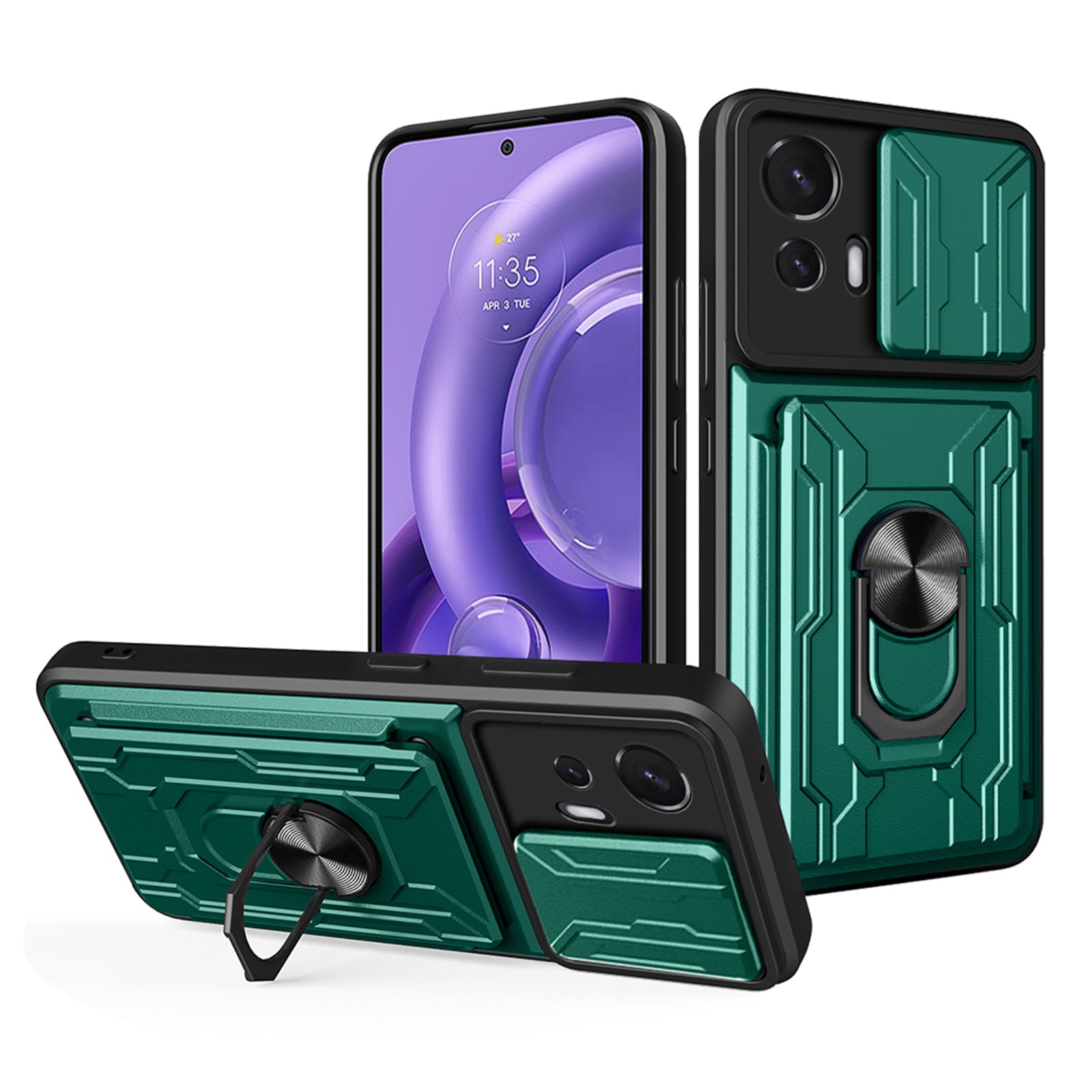 Shockproof Phone Cover For Motorola Edge 30 Neo 5G, Ring Kickstand Phone Case with Slide Camera Protection Card Holder