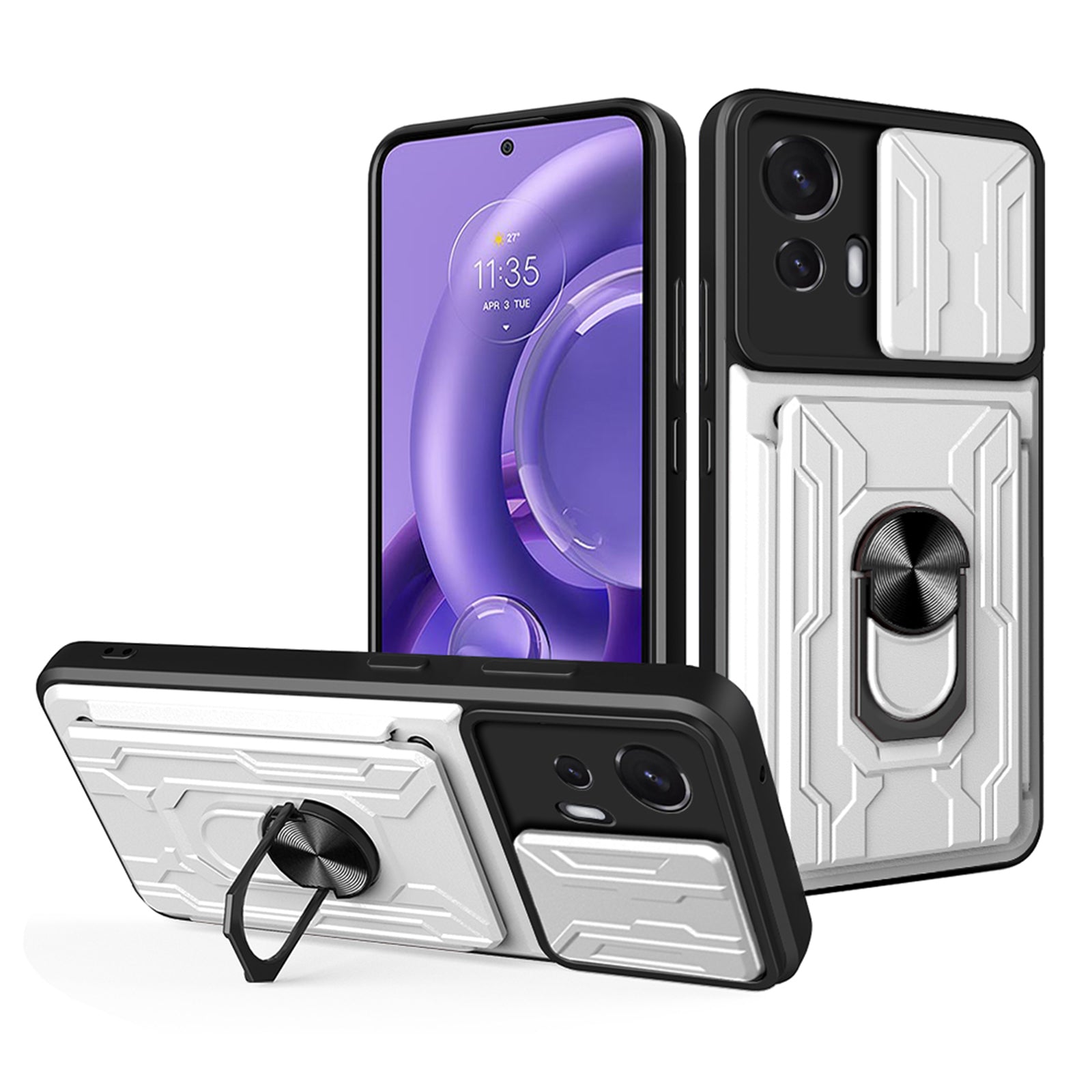 Shockproof Phone Cover For Motorola Edge 30 Neo 5G, Ring Kickstand Phone Case with Slide Camera Protection Card Holder