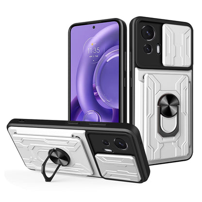 Shockproof Phone Cover For Motorola Edge 30 Neo 5G, Ring Kickstand Phone Case with Slide Camera Protection Card Holder