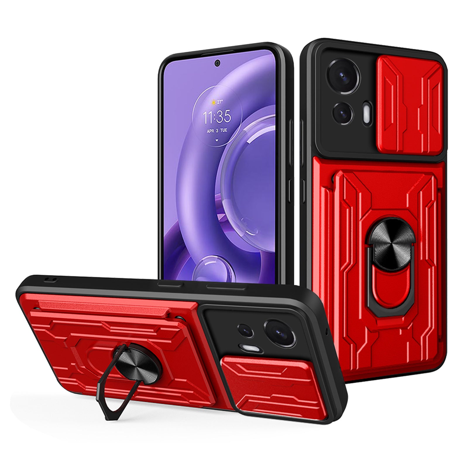 Shockproof Phone Cover For Motorola Edge 30 Neo 5G, Ring Kickstand Phone Case with Slide Camera Protection Card Holder