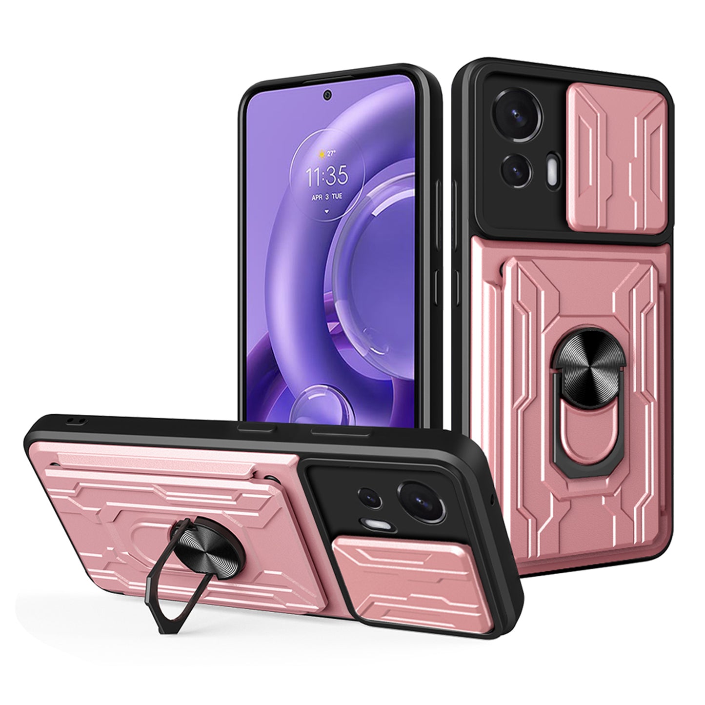 Shockproof Phone Cover For Motorola Edge 30 Neo 5G, Ring Kickstand Phone Case with Slide Camera Protection Card Holder
