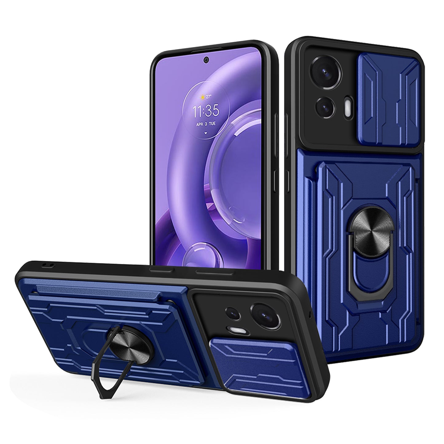 Shockproof Phone Cover For Motorola Edge 30 Neo 5G, Ring Kickstand Phone Case with Slide Camera Protection Card Holder