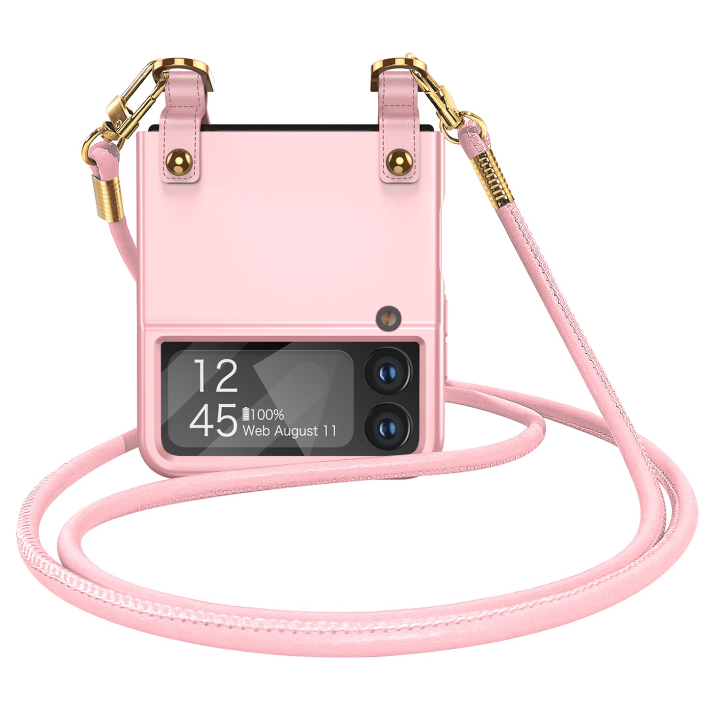 GKK Crossbody Phone Case for Samsung Galaxy Z Flip4 5G, Ultra-thin Leather Coated PC Phone Cover with Shoulder Strap