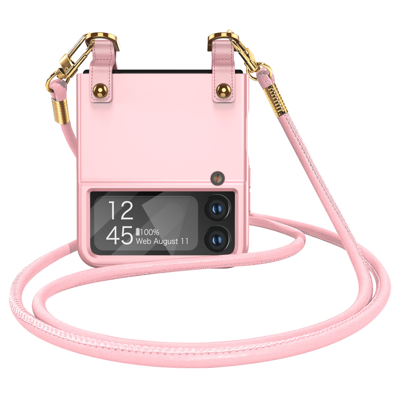 GKK Crossbody Phone Case for Samsung Galaxy Z Flip4 5G, Ultra-thin Leather Coated PC Phone Cover with Shoulder Strap